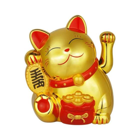 Imagem de Gato Da Sorte Maneki Neko Dourado Enfeite Decorativo 5cm