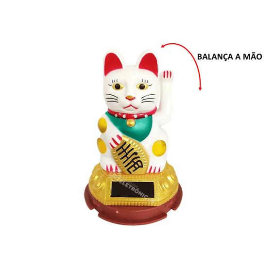 Imagem de Gato Da Sorte Manekineko Branco Movido Energia Solar Decoração - 23360