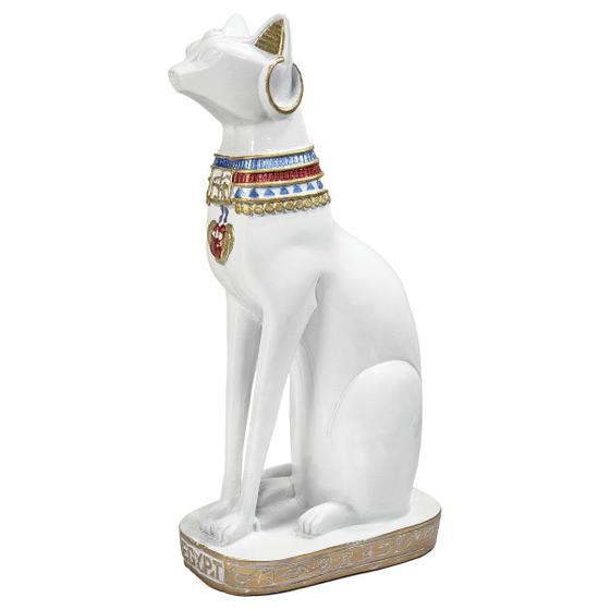 Imagem de Gato Egípcio Bastet Deus Egito Estátua Grande Enfeite Branco
