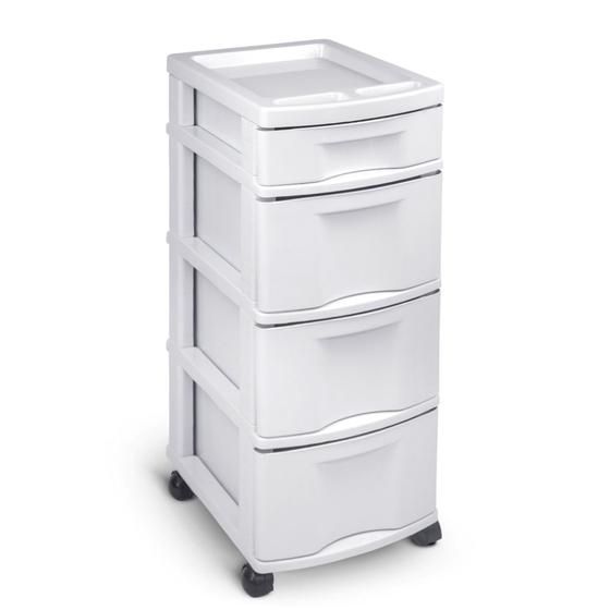 Imagem de Gaveteiro com Rodinhas 4 Gavetas 1 Pequena 3 Grandes Branco 955