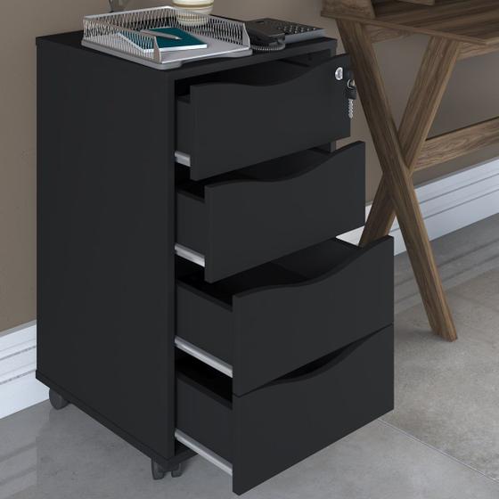 Imagem de Gaveteiro com Rodízios Bit 4 Gavetas com Chave Preto - Artany