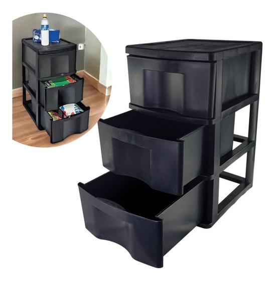 Imagem de Gaveteiro de Chão Multiuso com 3 Gavetas Preto Pratico