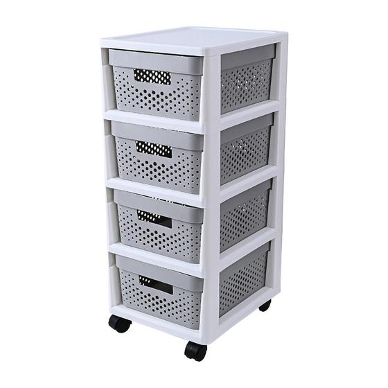 Gaveteiro de Plástico 4 peças com Rodas Branco Just Home Collection Menor preço em Gaveteiro de Plástico 4 peças com Rodas Branco Just Home Collection