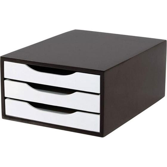 Gaveteiro em MDF com 3 Gavetas Black Piano e Branco 36x27x15cm Souza Menor preço em Gaveteiro em MDF com 3 Gavetas Black Piano e Branco 36x27x15cm Souza