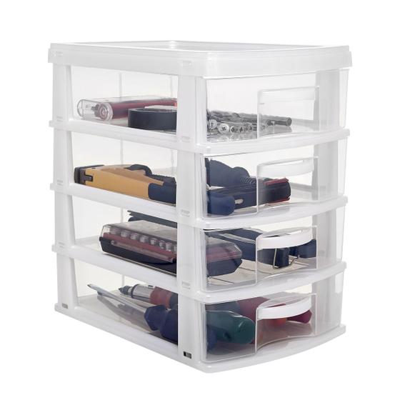 Gaveteiro Organizador Multiuso Com 4 Gavetas Branco Menor preço em Gaveteiro Organizador Multiuso Com 4 Gavetas Branco