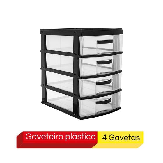 Imagem de Gaveteiro Organizador Multiuso Plástico Max 4 Gavetas-Preto
