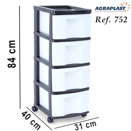 Gaveteiro Organizador Plástico Branco 4 Gavetas Grandes Cod.752 Agraplast Menor preço em Gaveteiro Organizador Plástico Branco 4 Gavetas Grandes Cod.752 Agraplast