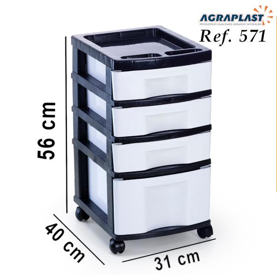 Gaveteiro Plástico Organizador 4 Gavetas Rodízio Agraplast COD.571 Menor preço em Gaveteiro Plástico Organizador 4 Gavetas Rodízio Agraplast COD.571