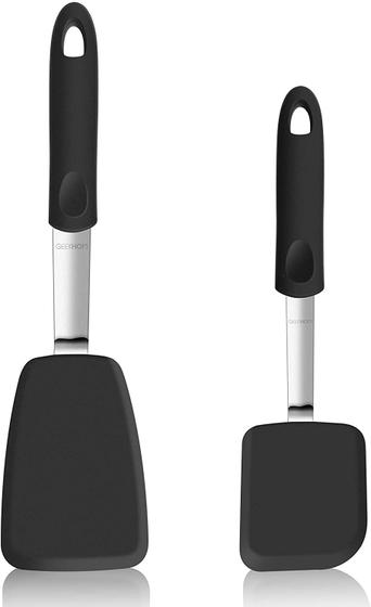 Imagem de GEEKHOM Silicone Spatula Turner 2 Pacote para Panela antiaderente, 600F Cozinha Flexível Resistente ao Calor Pequeno conjunto de espátulas, utensílios de cozinha não arranha ou derretimento flipper, ideal para ovo, cozimento de panqueca