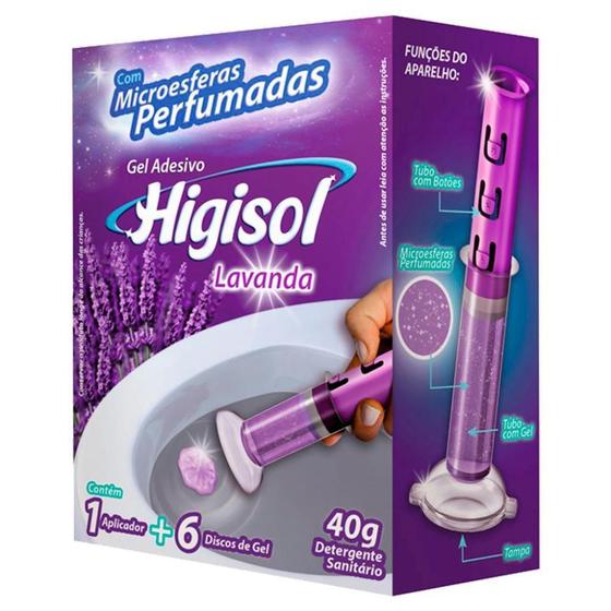 Imagem de Gel Adesivo Para Vaso Sanitário Aplicador + Refil com 6 Discos Lavanda 40g