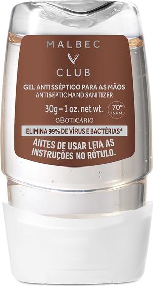 Imagem de Gel Antisséptico 70º INPM para Mãos Malbec Club 30g