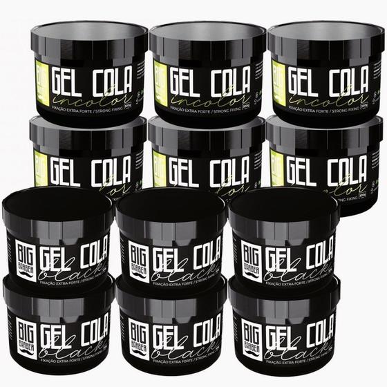 Imagem de Gel Cola Big Barber 300g Misturado Incolor e Black Caixa Com 12 Unidades