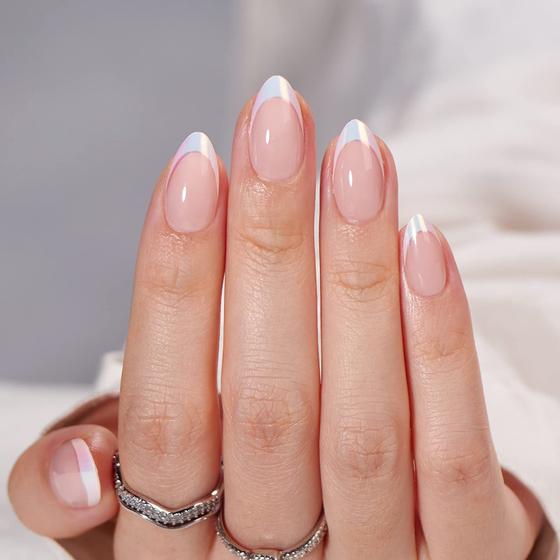 Imagem de Gel curto de amêndoa branca Press On Nails Bartbox French Tip