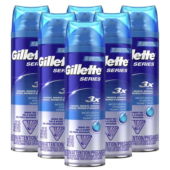 Imagem de Gel de barbear Gillette Series 3X hidratante de 200 ml, pacote com 6