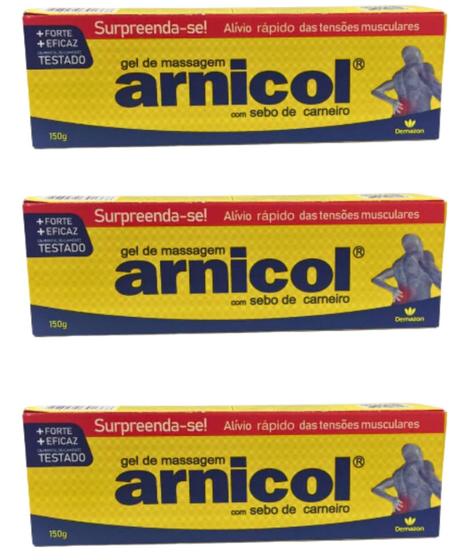 Imagem de GEL DE MASSAGEM COM SEBO DE CARNEIRO ARNICOL 150gr DEMAZON KIT COM 3 UND
