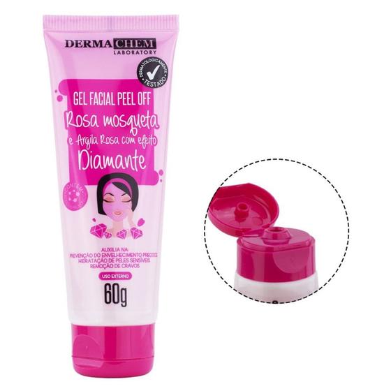 Gel Facial Peel Off Rosa Mosquesta e Argila Rosa com Efeito Diademante