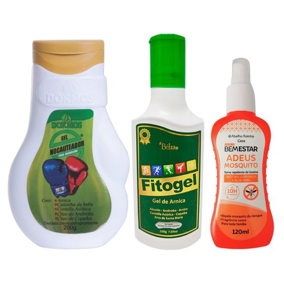 Imagem de Gel Nocauteador + Fitogel  Gel de Arnica 10 Ervas + Spray Repelente Contra Insetos Bem Estar