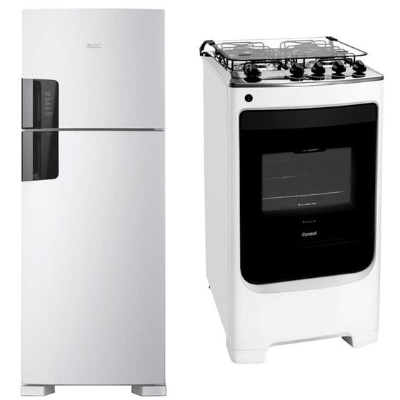 Imagem de Geladeira Consul Frost Free Duplex, CRM56FB 451 Litros e Fogão 4 Bocas Consul CFO4NAB, Branco