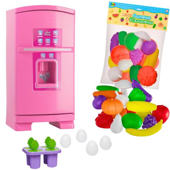 Imagem de Geladeira De Brinquedo Com Kit Frutinhas E Verdurinhas Infantil Dispenser Lúdico Ovos Cardoso E GGB