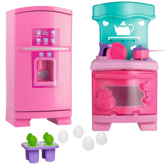 Imagem de Geladeira De Brinquedo E Cozinha Com Acessórios Infantil Sonho De Menina 50cm Panelinhas Cardoso