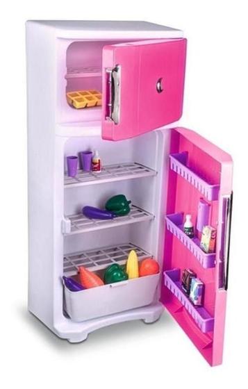 Imagem de Geladeira Duplex Brinquedo Cozinha Infantil Rosa 65cm