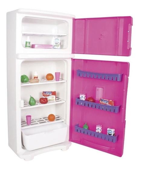 Imagem de Geladeira Duplex Cozinha Brinquedo Infantil Grande Rosa 65cm