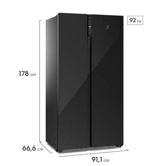 Geladeira Electrolux ES5GB — portas simétricas Side by Side em Vidro Preto abertas