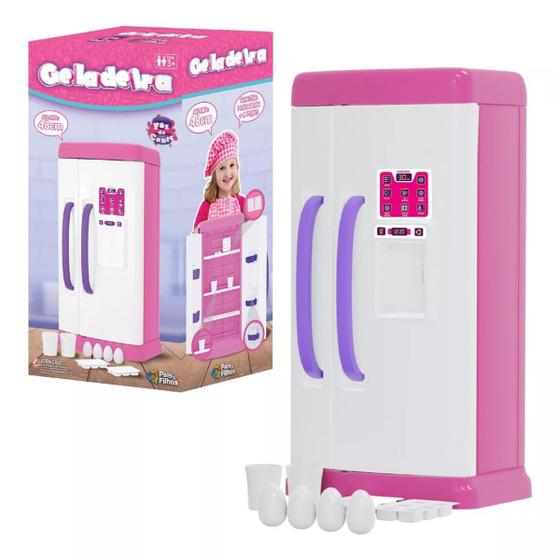 Imagem de Geladeira Infantil Brinquedo Grande Cozinha Acessórios Rosa