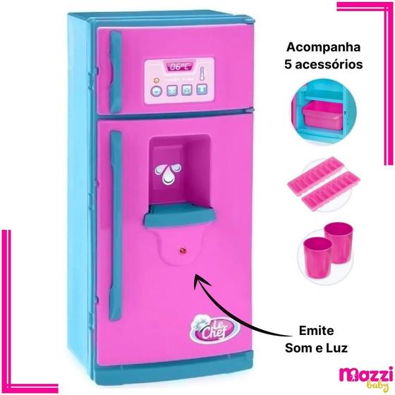 Imagem de Geladeira Infantil Le Chef com Som Luz Acessórios Rosa Usual