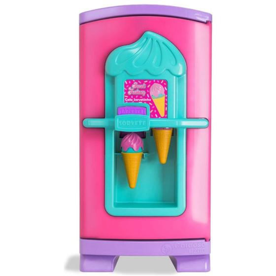 Imagem de Geladeira Sorveteria Infantil Grande Faz Sorvete De Verdade Kit Completo Menina Bebe + Acessorios Completo