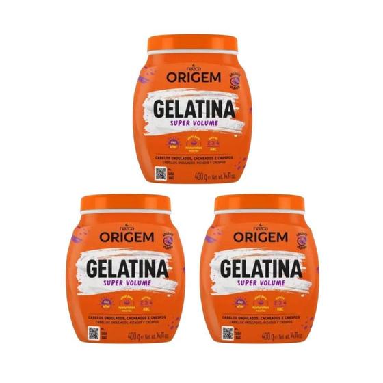 Imagem de Gelatina Capilar Origem 400G Super Volume - Kit Com 3Un
