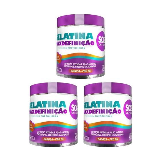 Imagem de Gelatina Hidran 500G Sos Max Definiçao - Kit Com 3Un