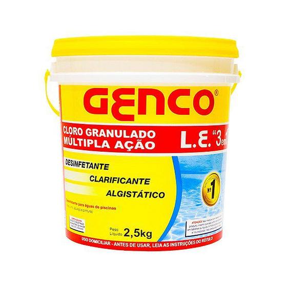 GENCO L.E. Cloro Granulado Múltipla Ação 3 em 1 2,5KG Menor preço em GENCO L.E. Cloro Granulado Múltipla Ação 3 em 1 2,5KG
