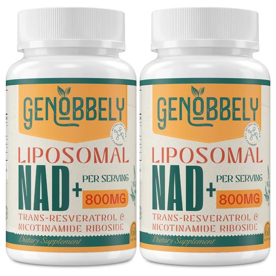 Imagem de GENOBBELY Liposomal NAD+ Suplemento 800 mg com Nicotinamida Riboside 200 mg, Trans-Resveratrol 100 mg - Suplemento de NAD Complexo para Reparação de DNA, Envelhecimento Saudável, Função Cerebral - Fornecimento de 120 Dias