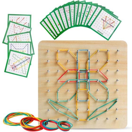 Imagem de Geoboard Skrtuan Wooden com elásticos e cartões padrão