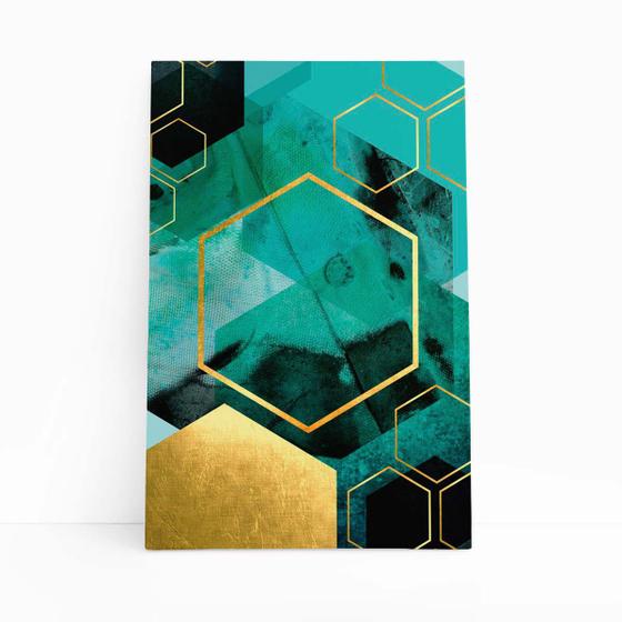 Imagem de Geométrico Verde E Dourado Decorativo Quadro Canvas 60x40cm