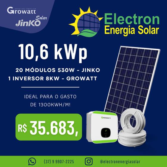 Gerador Energia Solar Fotovoltaica 1300 kWh/M - Inversor: Growatt - Gerador  de Energia - Magazine Luiza