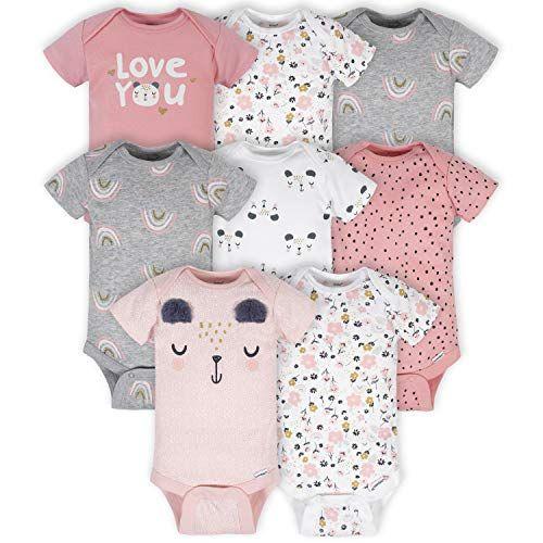 Imagem de Gerber Baby 8-Pack Manga Curta Onesies Bodysuits, Rosa Urso, 0-3 Meses