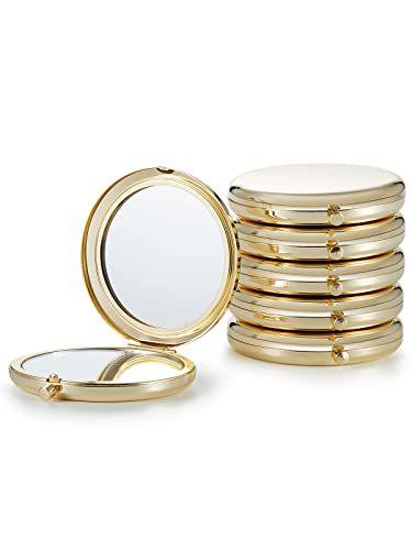 Imagem de Getinbulk Compact Mirror Bulk, Pacote de 6 espelhos de maquiagem de metal de aumento de dupla face 1X/2X (redondo, dourado)