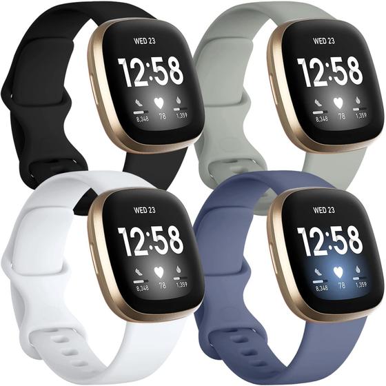 Imagem de Getino compatível com pulseiras Fitbit Sense Fitbit Versa 3 pulseiras femininas masculinas, pulseira esportiva de silicone macio à prova d'água e durável, acessórios de substituição ajustáveis, preto/azul/cinza/branco