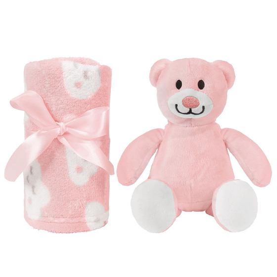 Imagem de Gift Ursinho Com Cobertor Manta Para Bebê Rosa - Buba