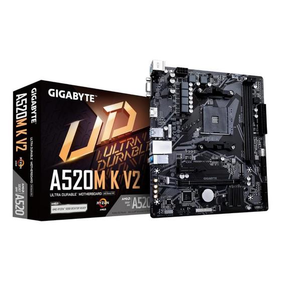 Imagem de Gigabyte A520M K V2 (AM4 - DDR4 5100 O.C) - Chipset AMD A520 - USB 3.2 - Slot M.2 - Micro ATX