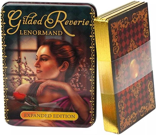 Imagem de Gilded Reverie Lenormand Expanded Edition Oracle Deck Em Lata Com Bordas Douradas Oráculo Cigano Baralho de Tarô