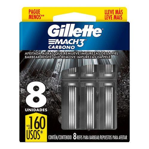 Imagem de Gillette Mach3 Carbono Carga Para Aparelho De Barbear Com Carvão Ativado 8 Unidades