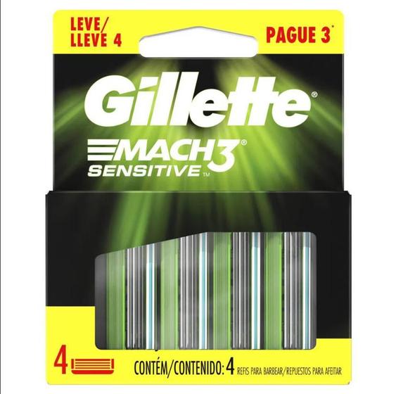 Imagem de Gillette Mach3 Sensitive 4 Cargas Pele Sensível - 4 Cartuchos Gillette