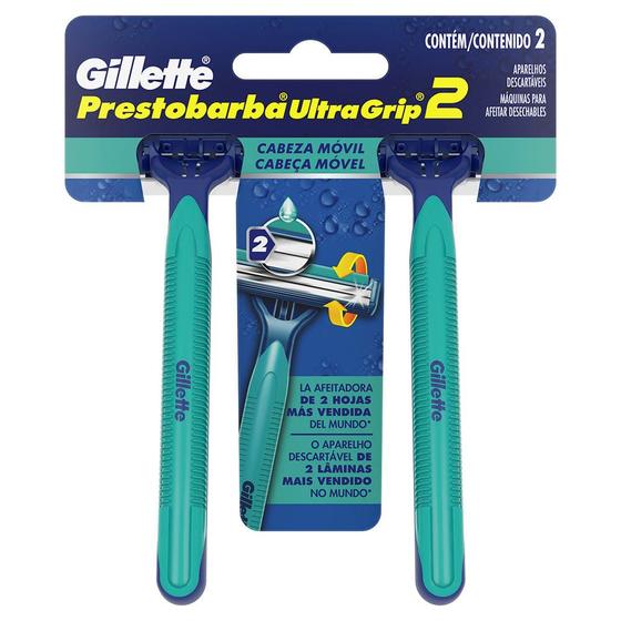 Imagem de Gillette Prestobarba Ultragrip2 Aparelho de Barbear Descartável Cabeça Móvel 2 Unidades