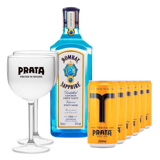 Imagem de Gin Bombay Sapphire 750Ml + 6 Tônicas Prata 269Ml + 2 Taças