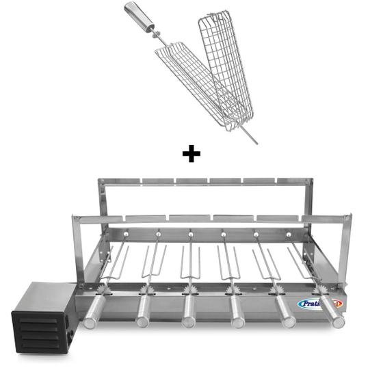 Imagem de Gira Grill Inox c/ 6 Espetos Tridente + Espeto Grelha Pratic