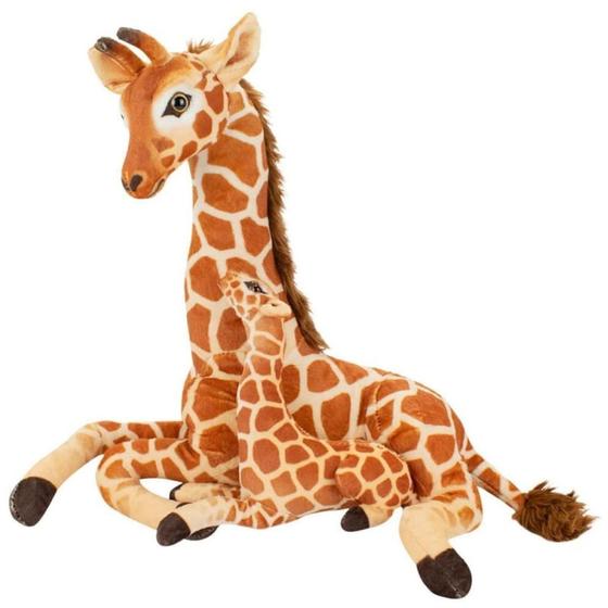 Imagem de Girafa De Pelúcia Com Filhote Realista Safari Deitada - Fofy - Fofy Toys