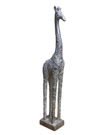 Imagem de Girafa Decorativa Rústica Resina Prata 40cm